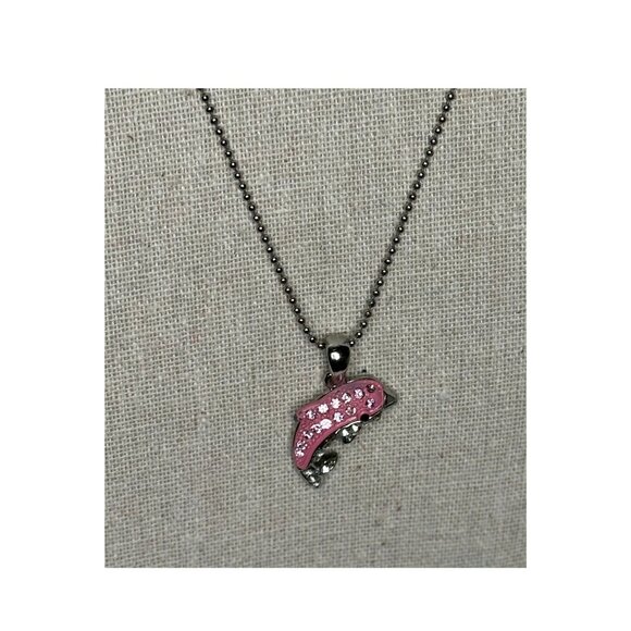 Pink Crystal Dolphin Pendant Necklace On Ball Chain - Picture 1 of 7